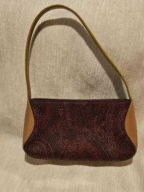 Etro Milano Burgundy Paisley Shoulder Bag with Tan Trim